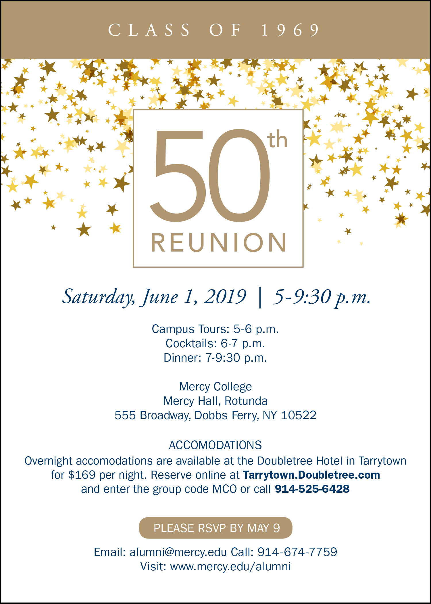 class of 1969 invitation to reunion-gold with stars